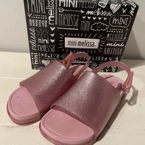 Mini Melissa , pink glitter, beach slides